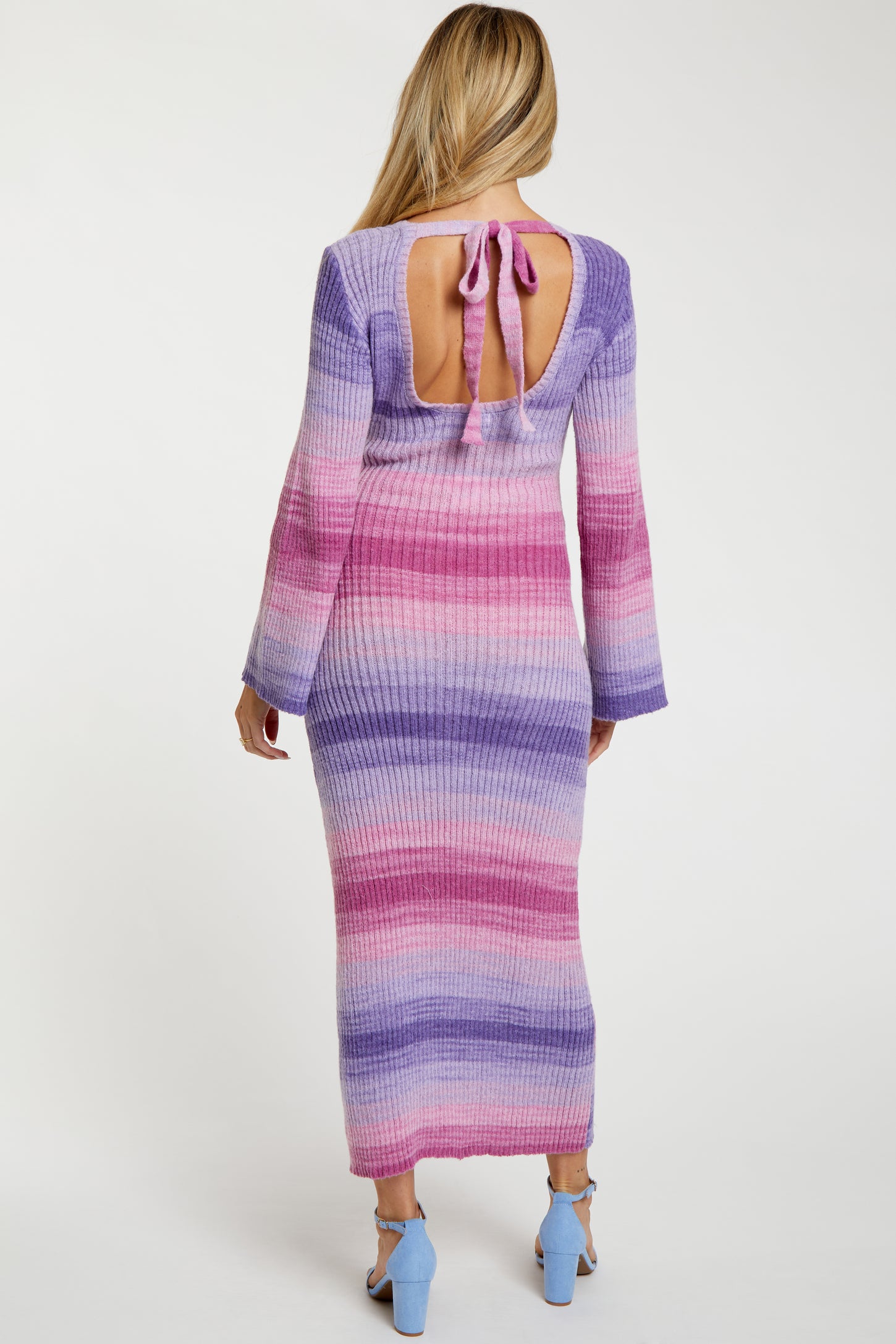 pink ombre maternity dress Multi-Colored Pleated Halter Maternity Maxi