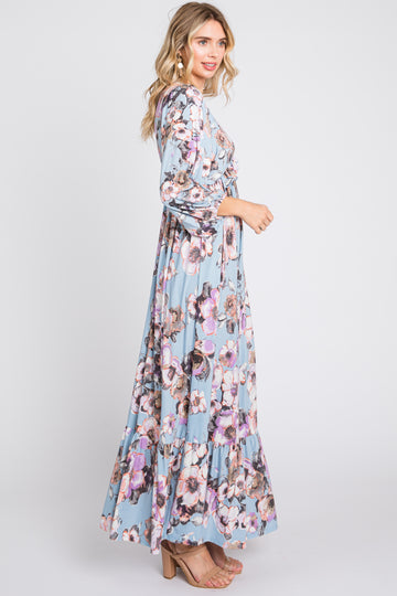 Light Blue Ruffle Accent Maxi Dress