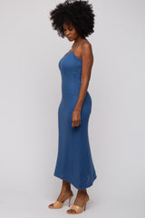 Navy Open Knit Crochet Midi Dress