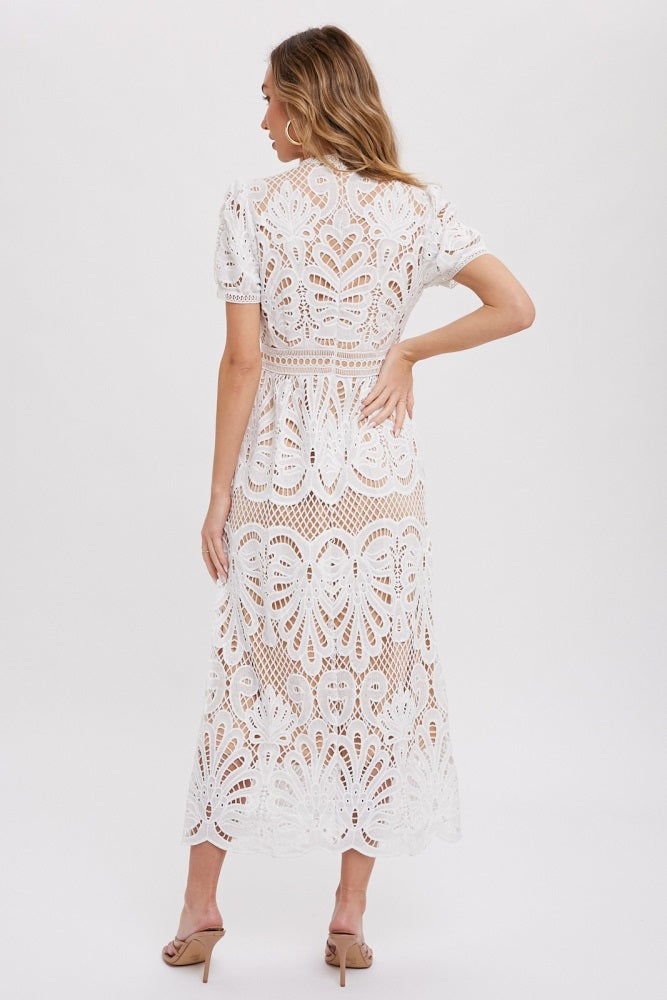 Ivory Crochet Lace Midi Dress
