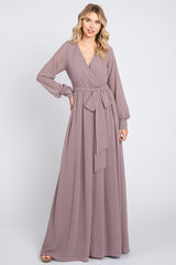 Taupe Chiffon Wrap Maternity Gown