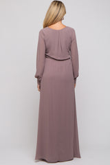 Taupe Chiffon Wrap Maternity Gown