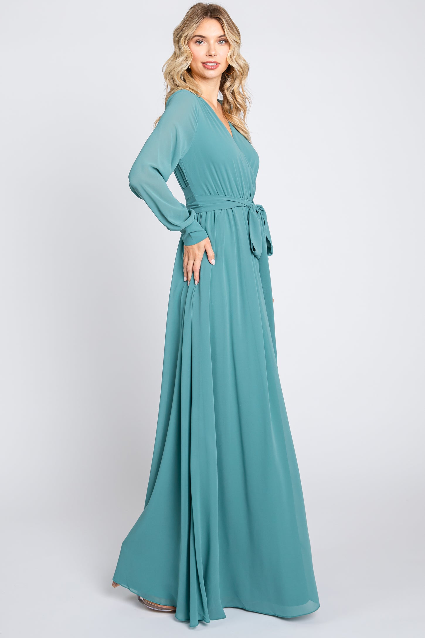 Teal Chiffon Wrap Gown