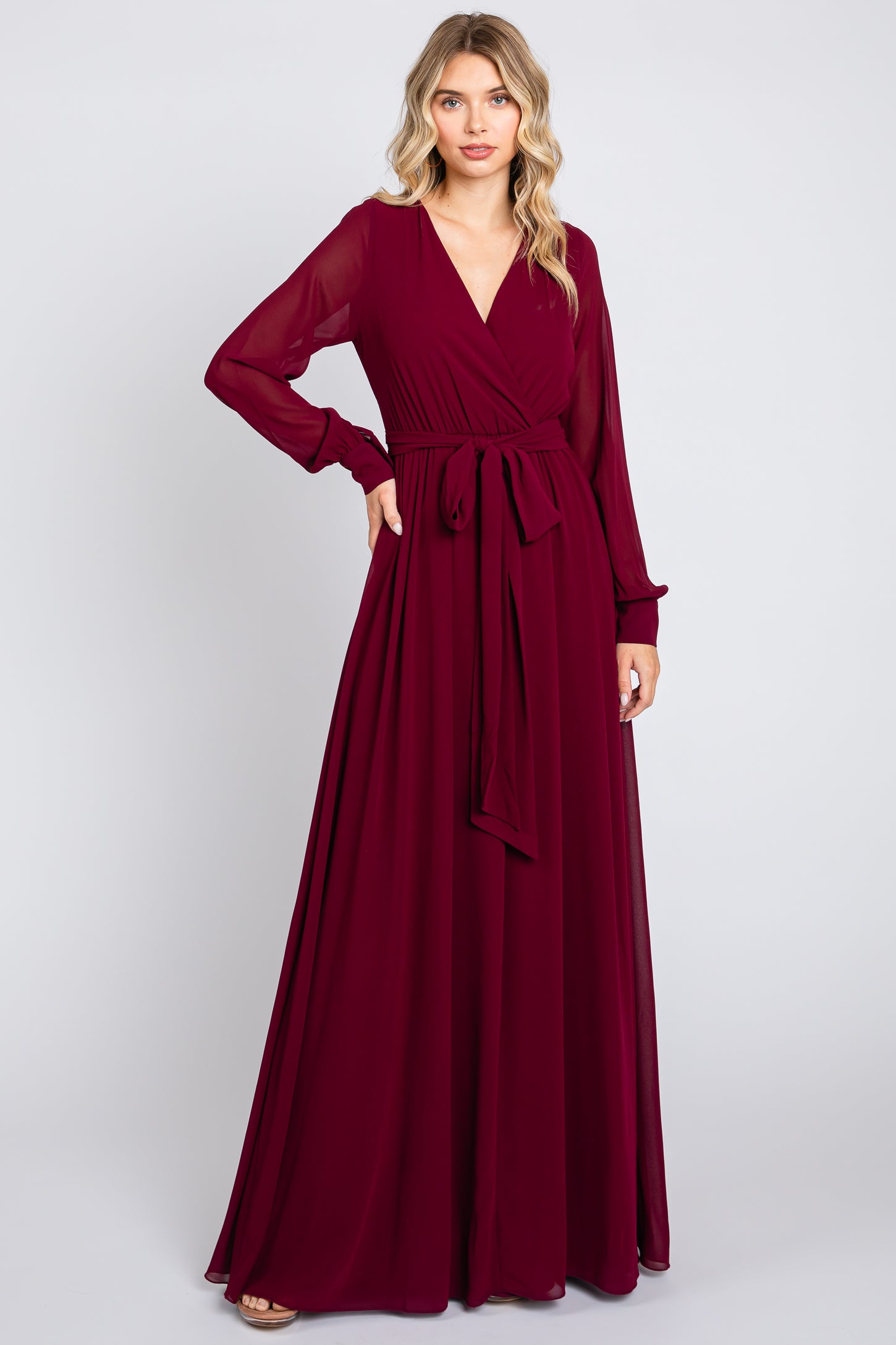 Burgundy Chiffon Wrap Maternity Gown PinkBlush Burgundy Chiffon Wrap Maternity Gown PinkBlush