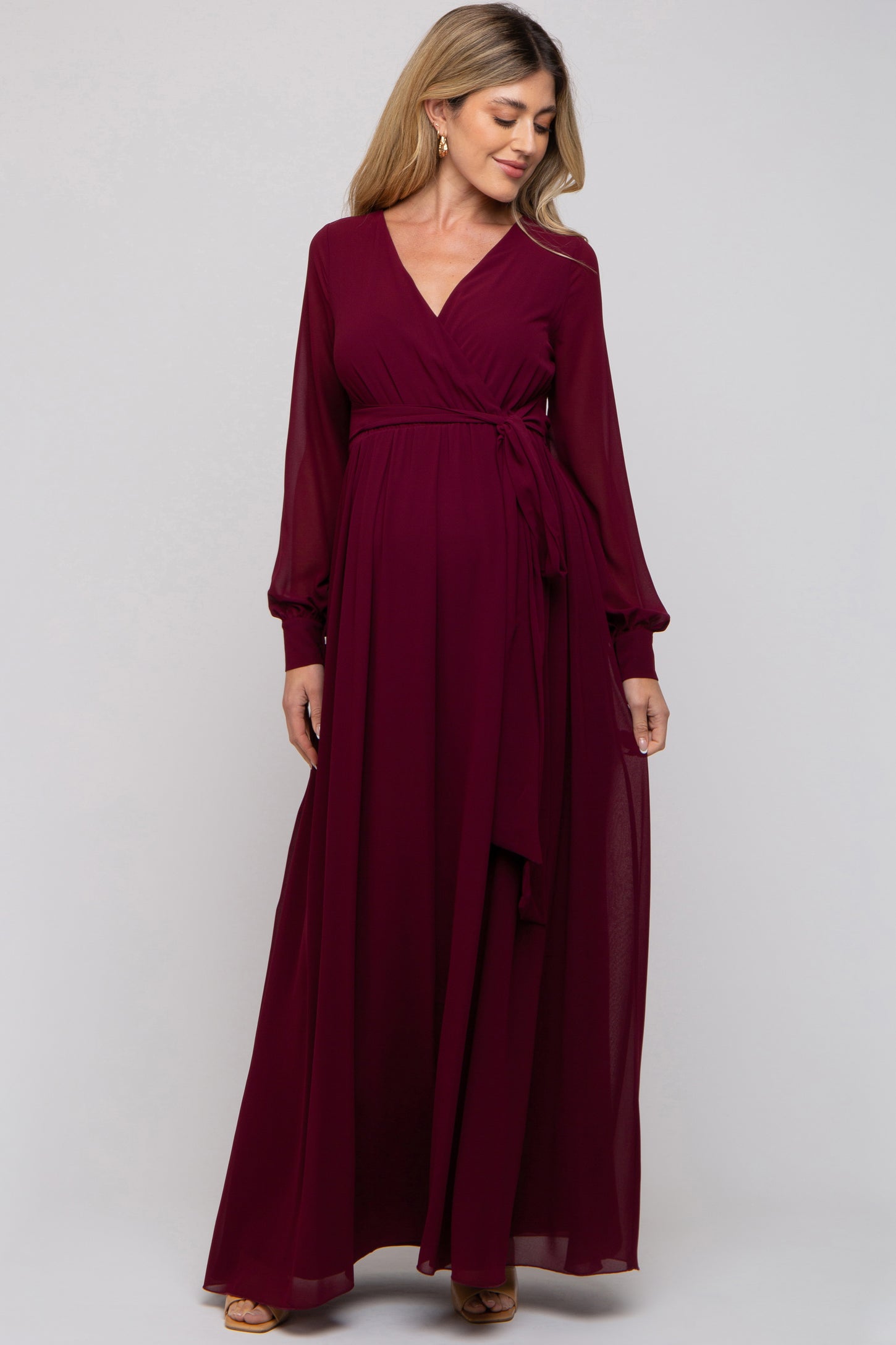 Burgundy Chiffon Wrap Maternity Gown PinkBlush Burgundy Chiffon Wrap Maternity Gown PinkBlush