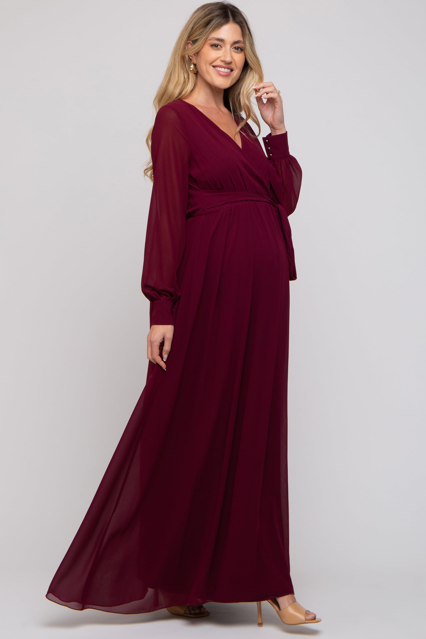 Burgundy Chiffon Wrap Maternity Gown PinkBlush Burgundy Chiffon Wrap Maternity Gown PinkBlush