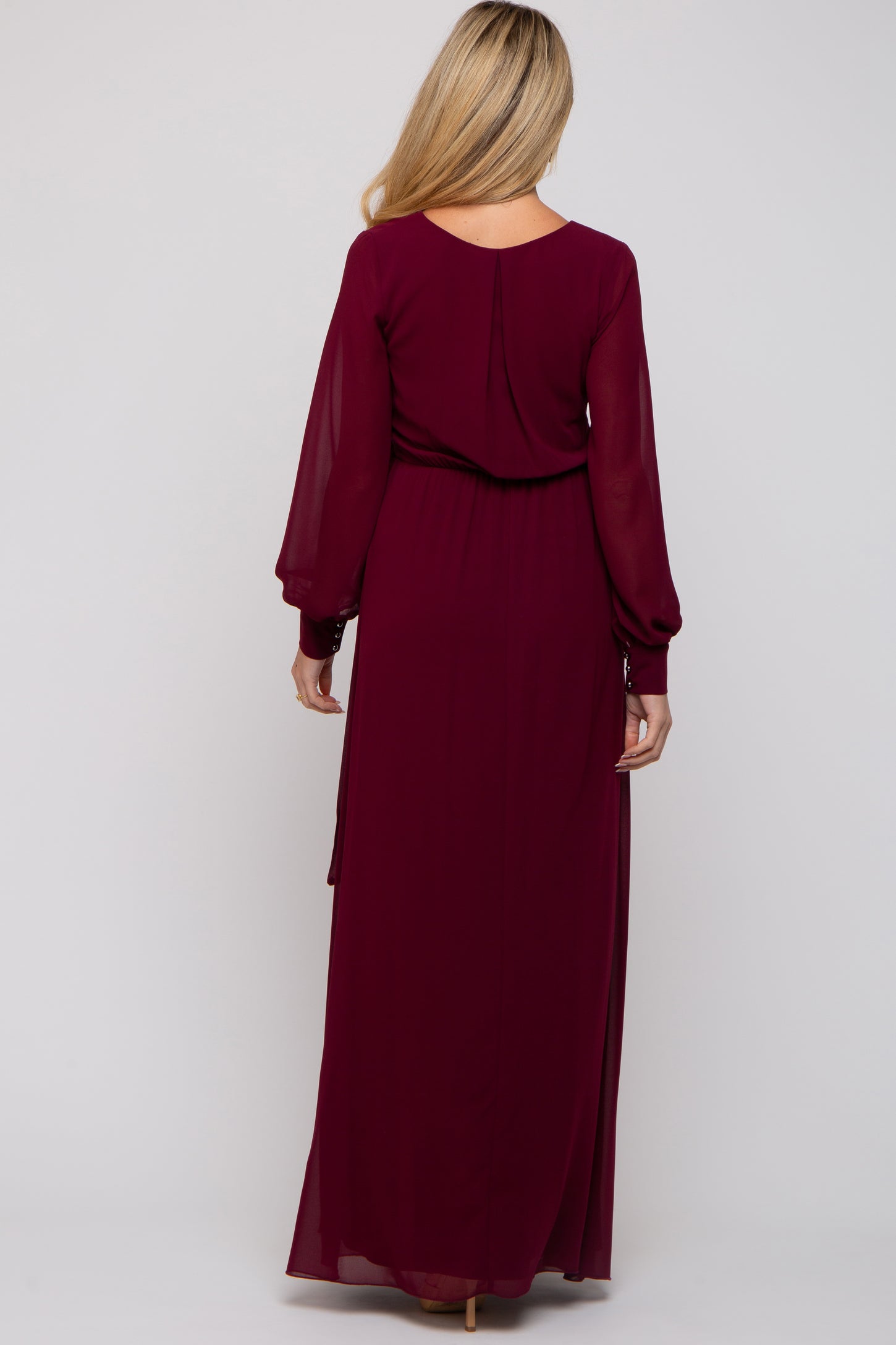 Burgundy Chiffon Wrap Maternity Gown PinkBlush Burgundy Chiffon Wrap Maternity Gown PinkBlush