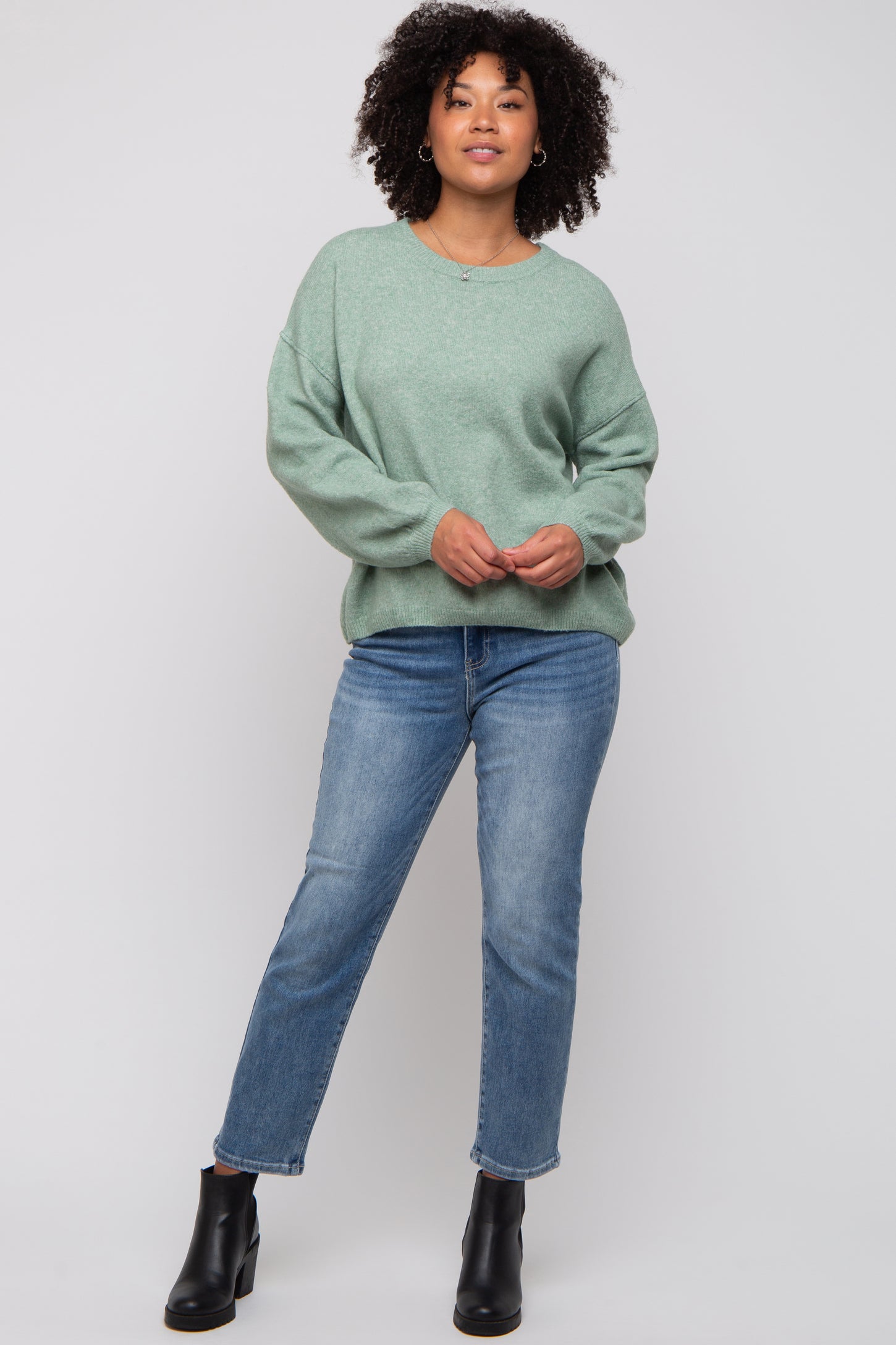 Mint Green Basic Drop Shoulder Sweater