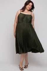 Forest Green Pleated Sleeveless Waist Tie Maternity Plus Maxi Dress