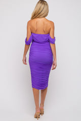 Purple Ruched Off Shoulder Maternity Dress