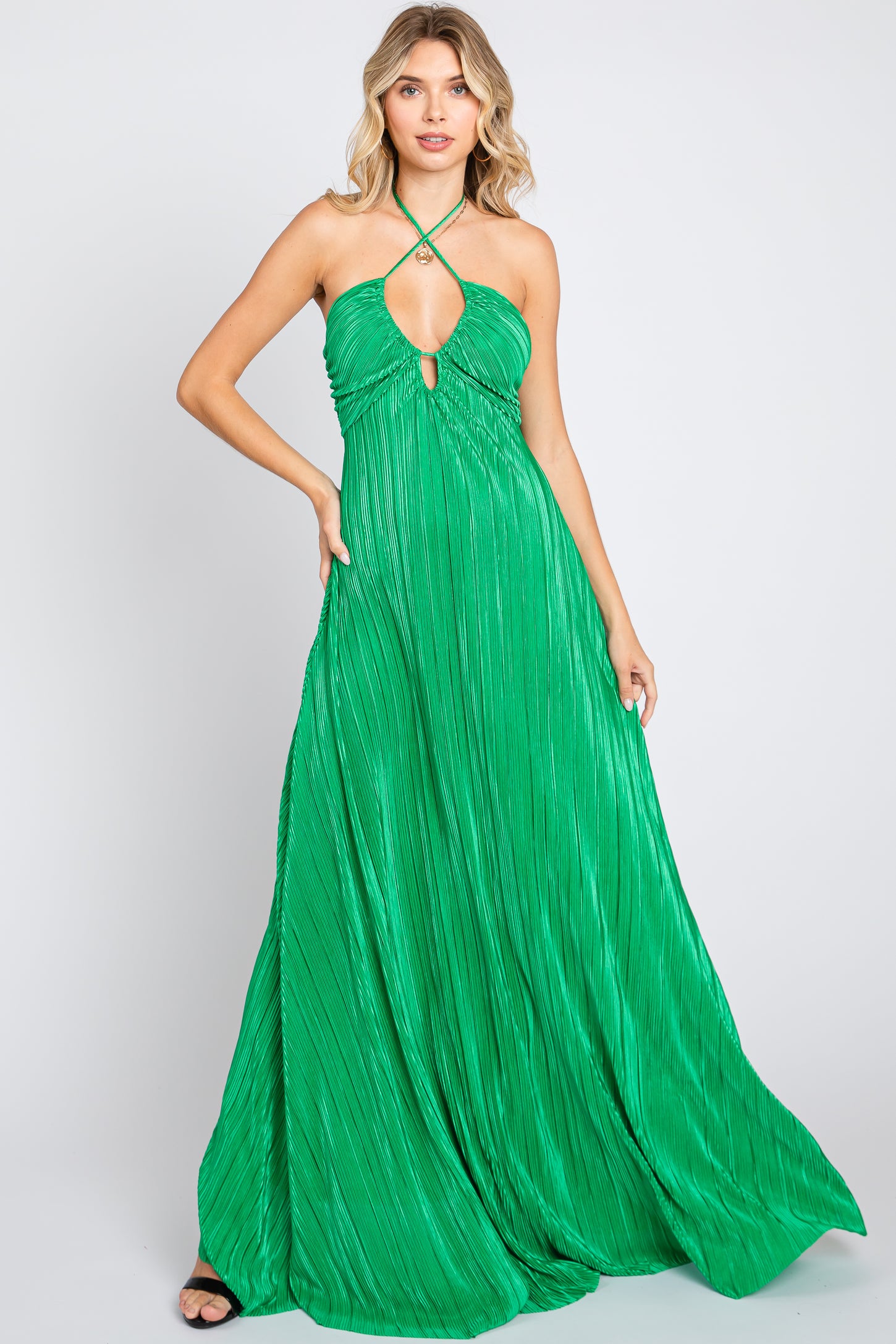 Green Plisse Halter Back Tie Maxi Dress PinkBlush Green Plisse Halter Back Tie Maxi Dress PinkBlush