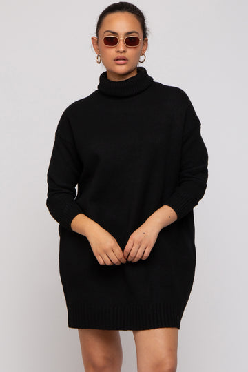 Black Turtleneck Sweater Mini Dress