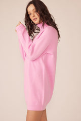 Pink Knit Long Sleeve Turtleneck Sweater Dress