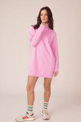 Pink Knit Long Sleeve Turtleneck Sweater Dress