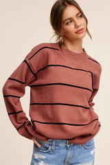 Rust Striped Mock Neck Maternity Sweater