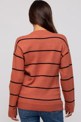 Rust Striped Mock Neck Maternity Sweater