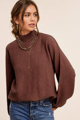 Brown Mock Neck Maternity Sweater