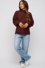 Brown Mock Neck Maternity Sweater