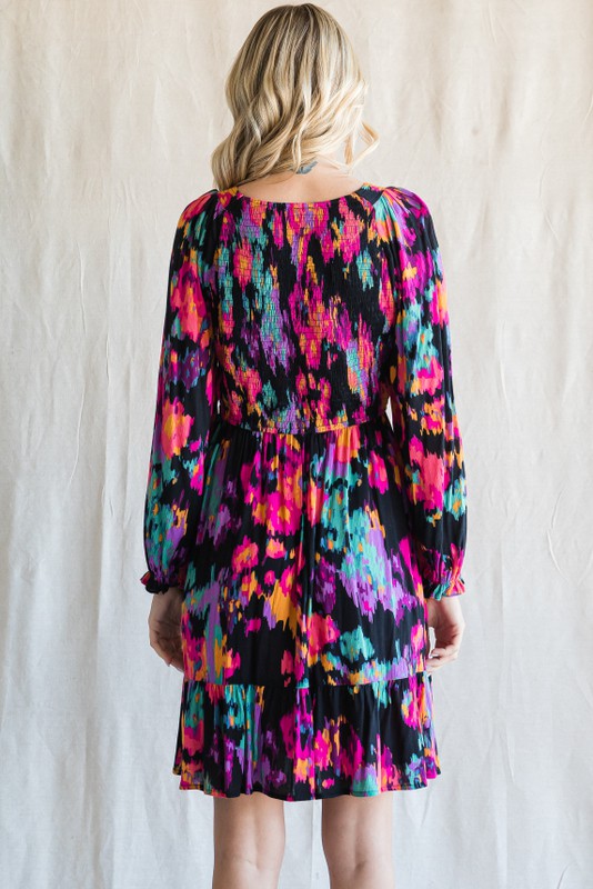 Black Multicolor Print Maternity Long Sleeve Dress