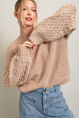 Camel Braided Sleeve Sweater