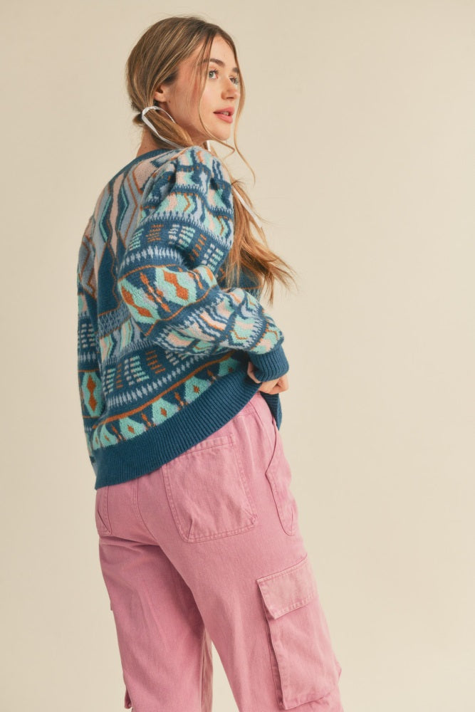 Teal Blue Multi Sweater