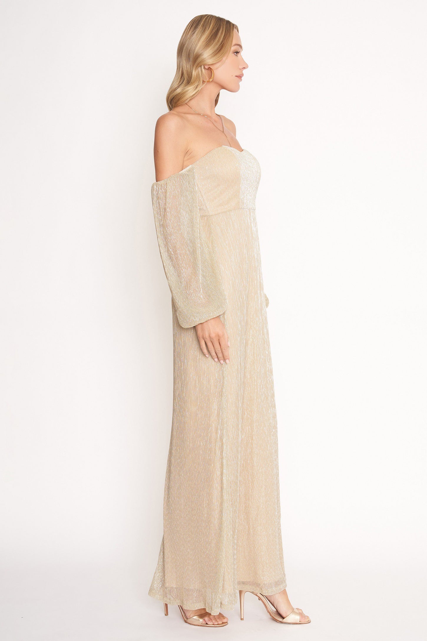 Gold Off Shoulder Maxi Dress