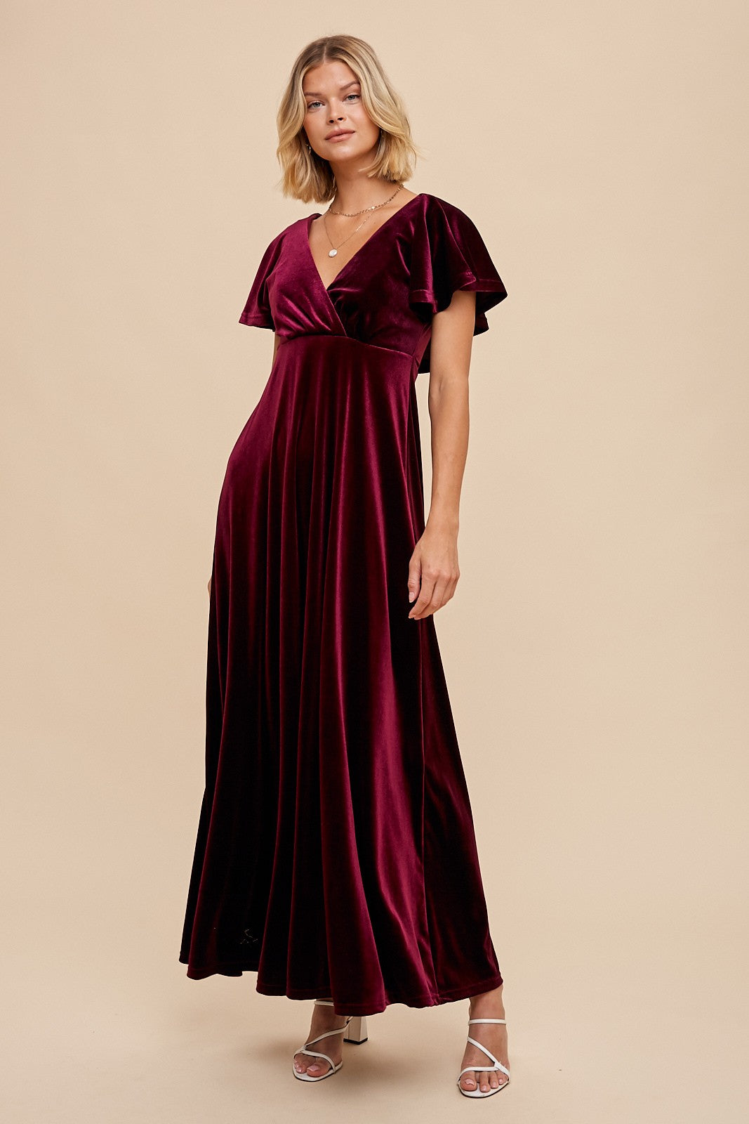 knee length dresses for ladies Long Sleeves Burgundy Velvet Dress Burgundy / US 14 main image 1