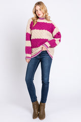 Magenta Striped Mock Neck Sweater