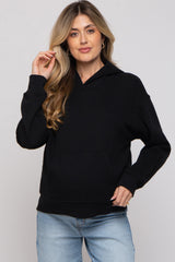 Black Front Pocket Hooded Fleece Maternity Sweatshirt