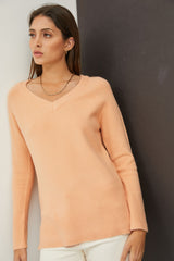 Peach V-Neck Basic Sweater