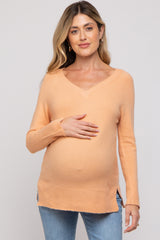 Peach V-Neck Basic Maternity Sweater