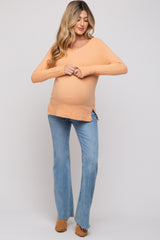Peach V-Neck Basic Maternity Sweater