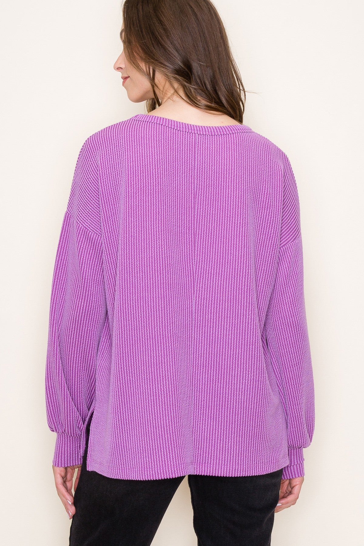 Magenta Ribbed Long Sleeve Top