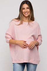 Light Pink Waffle Knit Long Sleeve Maternity Top