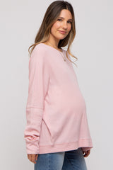 Light Pink Waffle Knit Long Sleeve Maternity Top