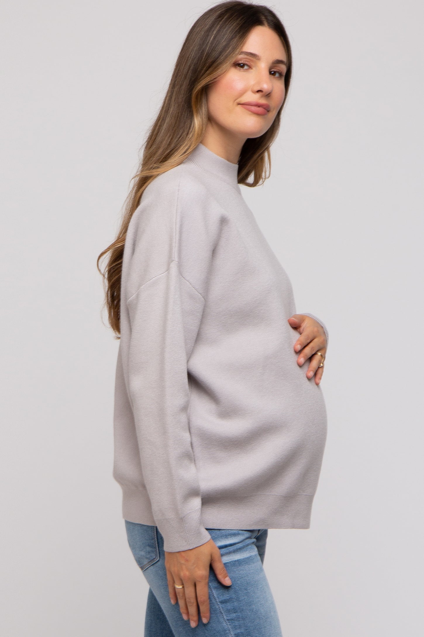 Silver Mock Neck Maternity Sweater