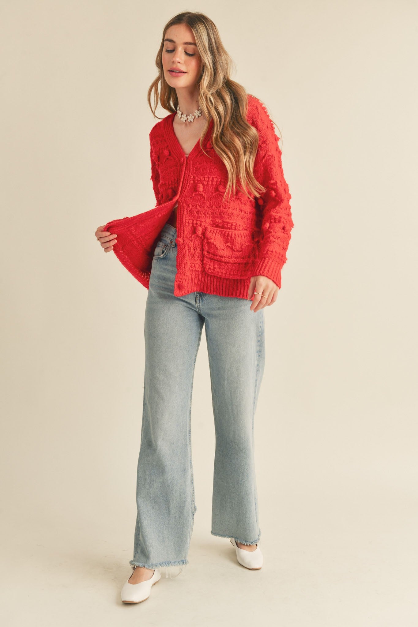 Red Button Down Sweater Cardigan