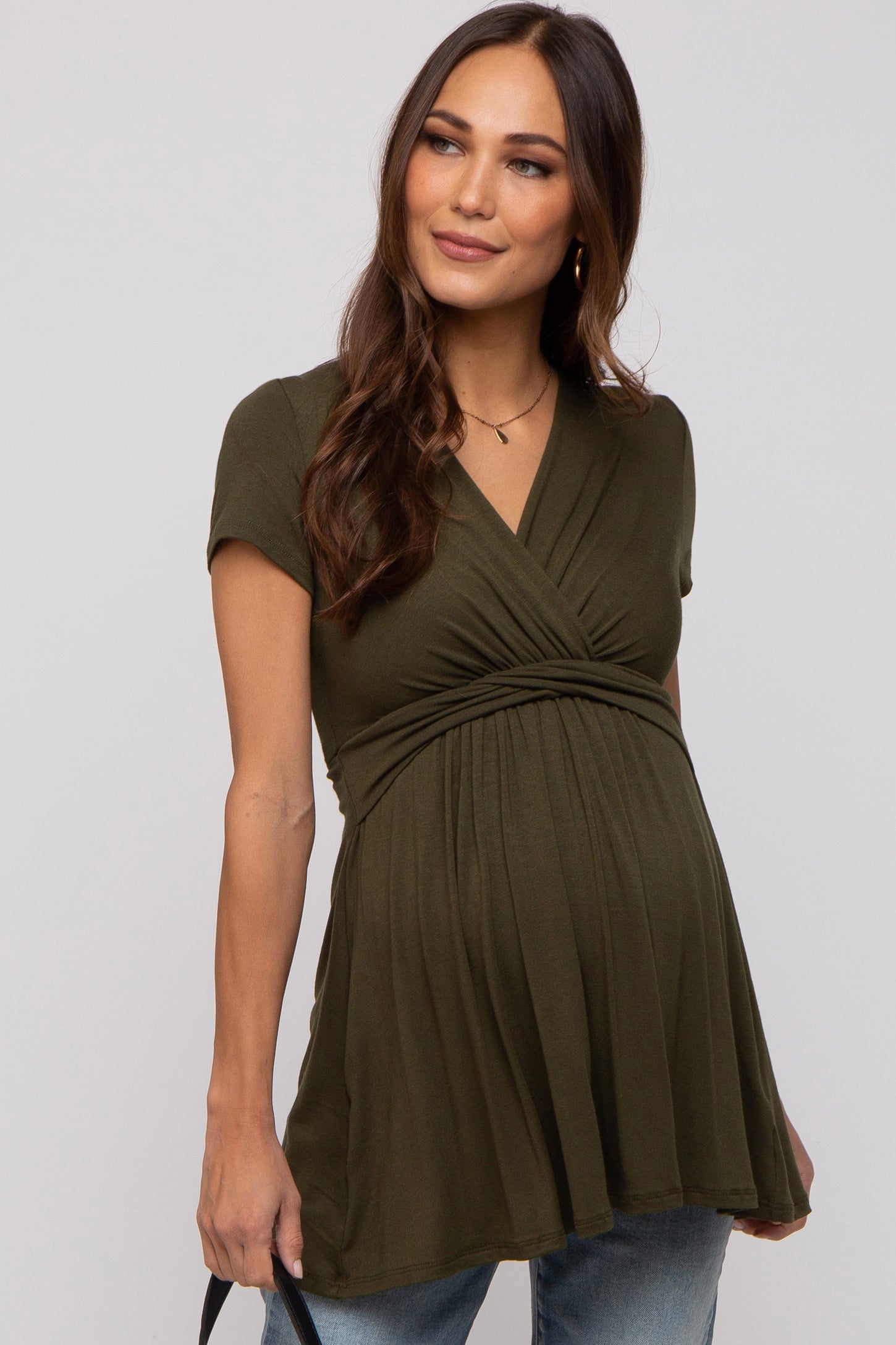 PinkBlush Olive Draped Front Maternity Nursing Top