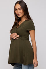 PinkBlush Olive Draped Front Maternity Nursing Top