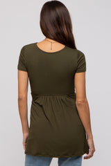 PinkBlush Olive Draped Front Maternity Nursing Top