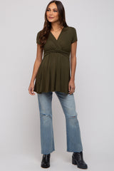 PinkBlush Olive Draped Front Maternity Nursing Top