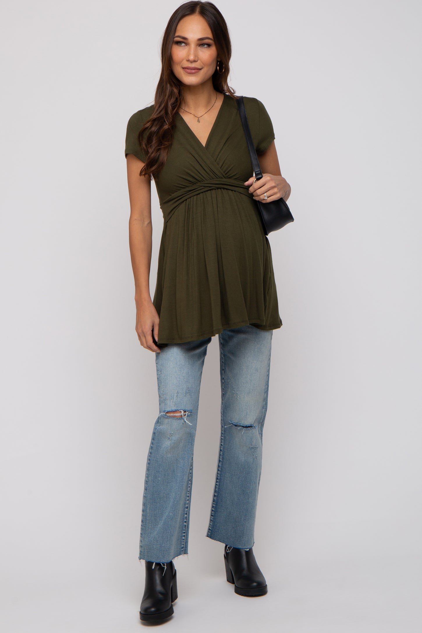 PinkBlush Olive Draped Front Maternity Nursing Top