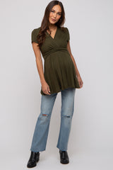 PinkBlush Olive Draped Front Maternity Nursing Top