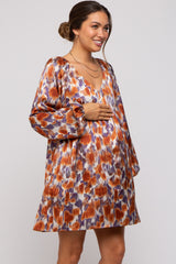 Rust Printed Long Sleeve Maternity Dress