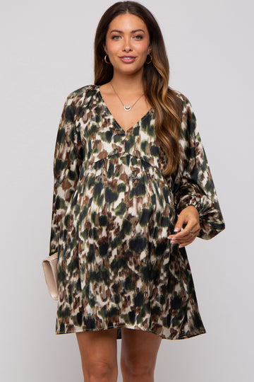 Olive Printed Long Sleeve Maternity Dress