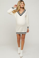 Ivory Oversized Varsity Striped V-Neck Maternity Sweater Dress