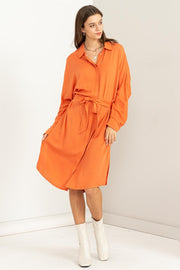 Apricot Tie-Waist Shirt Dress