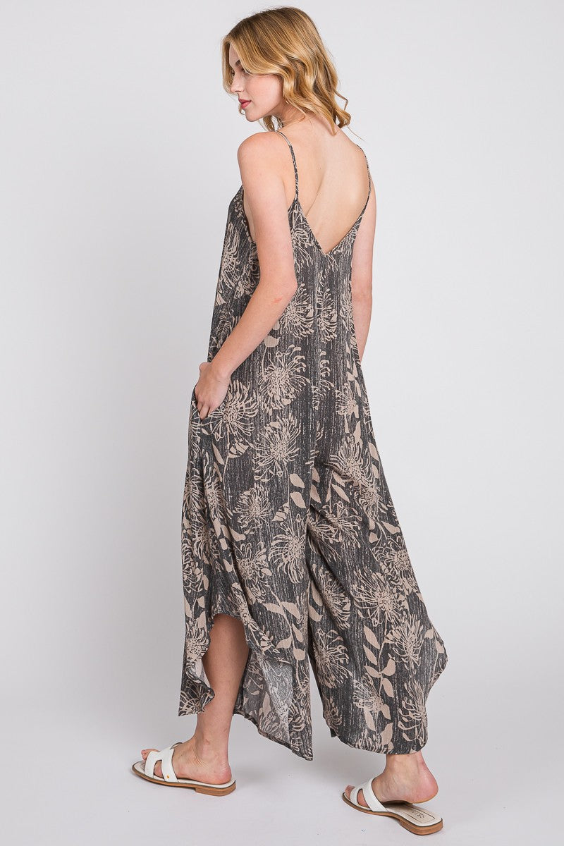 Charcoal Floral Asymmetrical Hem Jumpsuit