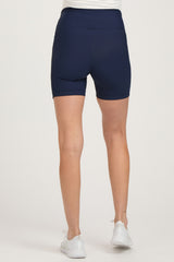 Navy Ribbed Crisscross Maternity Biker Shorts