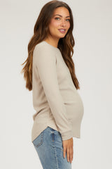 Taupe Ribbed Maternity Long Sleeve Top